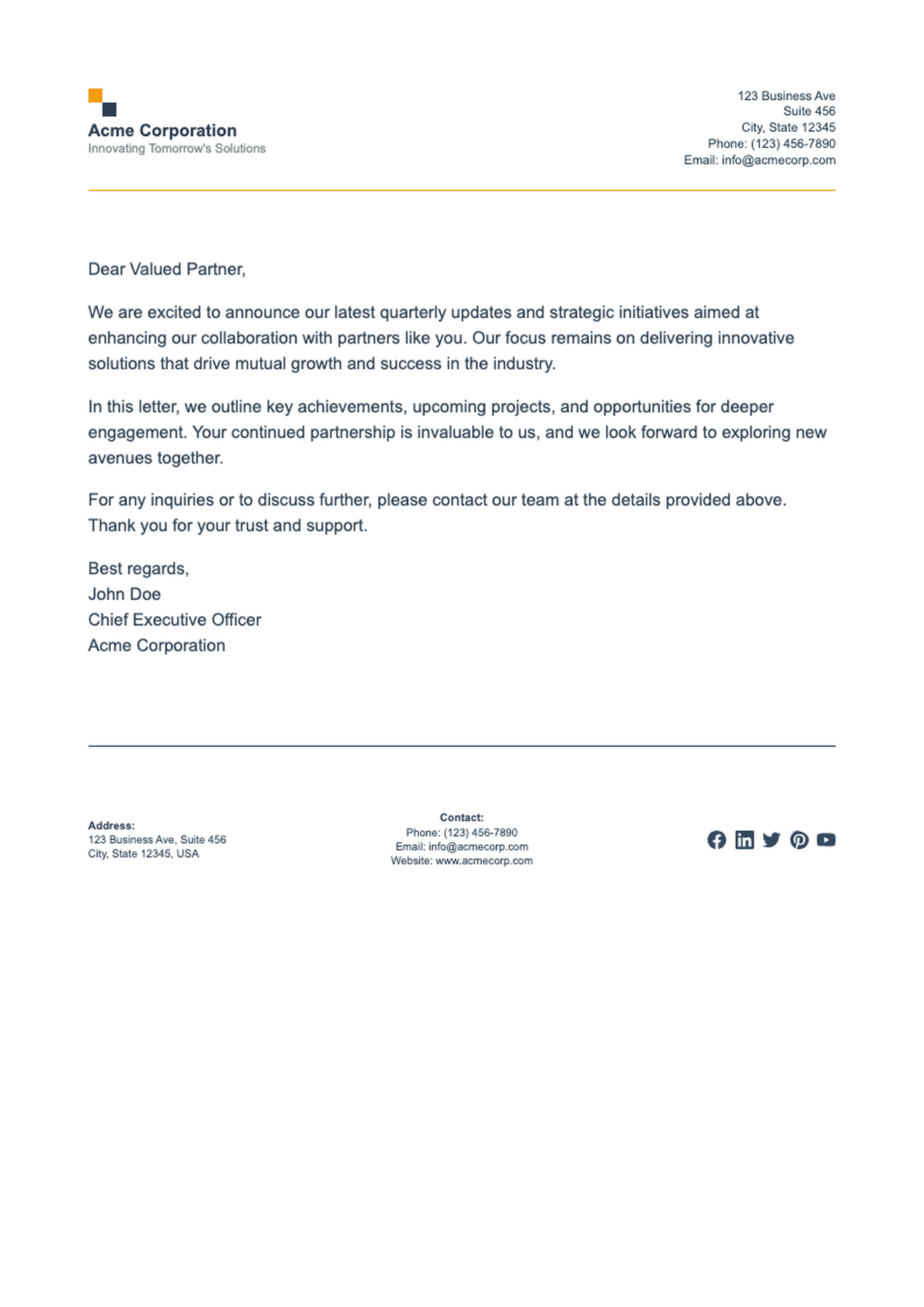 Corporate letterhead template with minimalist design and contact footer_variant_2